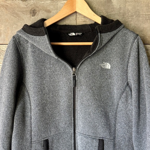 The‎ North Face Womens Full Zip Fleece Sweater Jacket L Gray Hood Outdoor Gorp - Picture 2 of 11